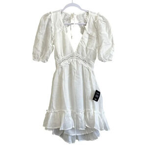 Lulus Daylight Darling Ruffled Mini Dress Women's Size S White V Neckline Boho